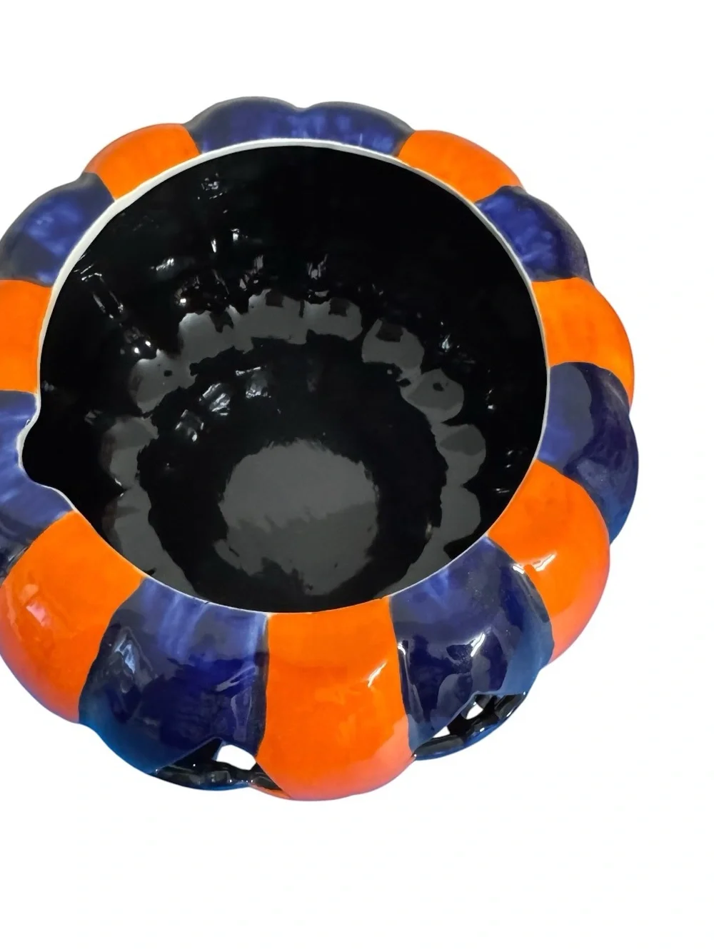 Halloween Ceramic Pumpkin Candy Jar Orange Black Spooky Treat Container Decor